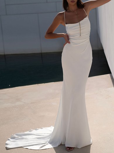 Trumpet/Mermaid Cowl Neck Satin Court Train Wedding Dress #Milly00026932