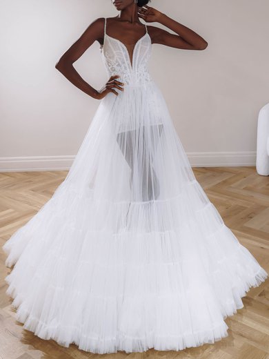 Ball Gown V-neck Tulle Court Train Wedding Dress #Milly00026939