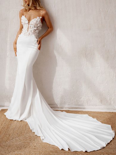 Trumpet/Mermaid V-neck Stretch Crepe Watteau Train Wedding Dress #Milly00026945