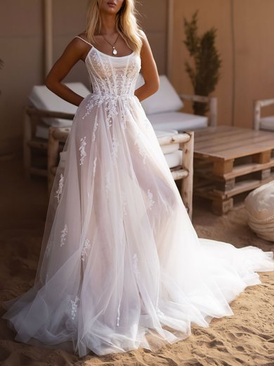 Ball Gown Scoop Neck Tulle Watteau Train Wedding Dress #Milly00026948