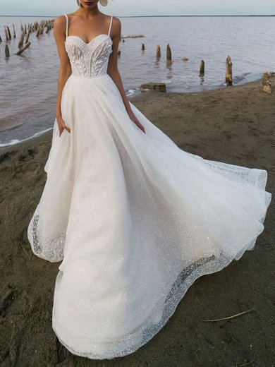 Ball Gown Sweetheart Tulle Watteau Train Wedding Dress #Milly00026950