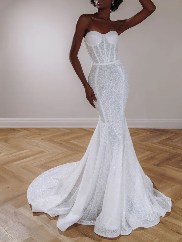 Sheath/Column Sweetheart Sequined Chapel Train Wedding Dress #Milly00026960