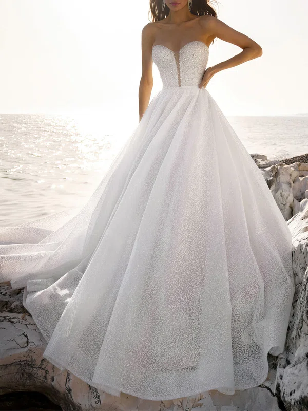 Ball Gown Sweetheart Glitter Chapel Train Wedding Dress #Milly00026969