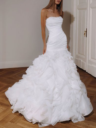 Trumpet/Mermaid Straight Organza Watteau Train Wedding Dress with Ruffles #Milly00026971