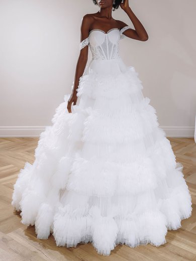 Ball Gown Off-the-shoulder Tulle Chapel Train Wedding Dress #Milly00026987