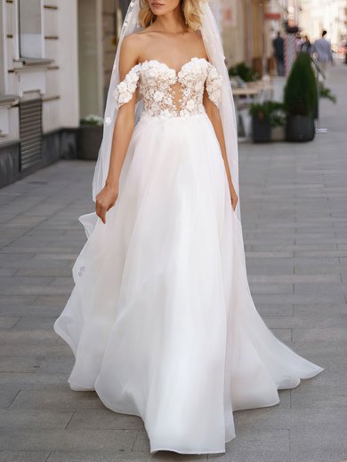 Ball Gown Off-the-shoulder Organza Watteau Train Wedding Dress #Milly00027003