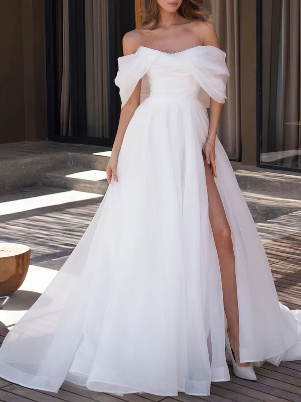 Ball Gown Off-the-shoulder Organza Chapel Train Wedding Dress #Milly00027010