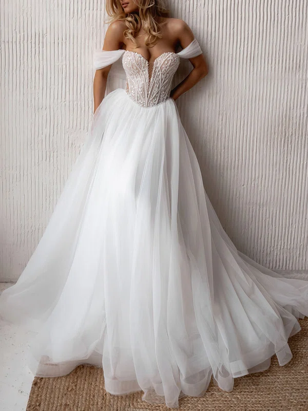 Ball Gown Sweetheart Tulle Chapel Train Wedding Dress #Milly00027013