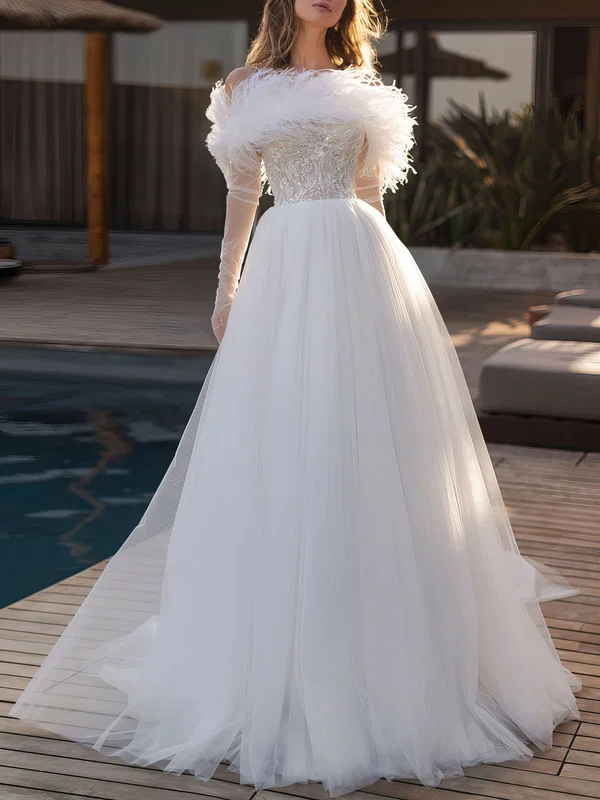 Ball Gown Straight Tulle Chapel Train Wedding Dress #Milly00027019