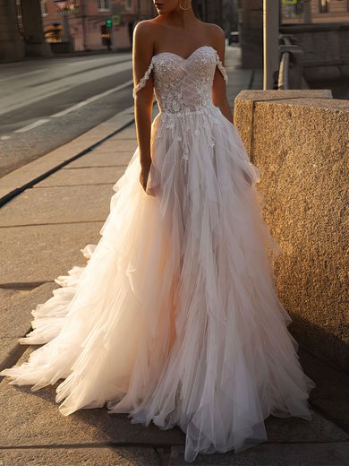 Ball Gown Sweetheart Tulle Watteau Train Wedding Dress #Milly00027030