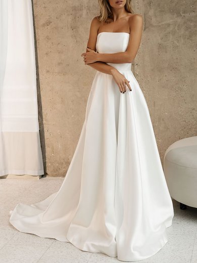 Ball Gown Straight Satin Chapel Train Wedding Dress #Milly00027049