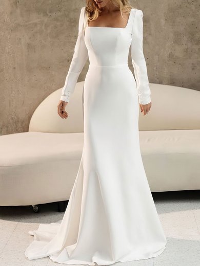 Trumpet/Mermaid Square Neckline Stretch Crepe Chapel Train Wedding Dress #Milly00027055