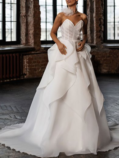 Ball Gown V-neck Organza Chapel Train Wedding Dress #Milly00027062