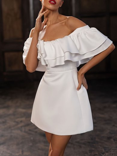 A-line Off-the-shoulder Stretch Crepe Short/Mini Wedding Dress #Milly00027066