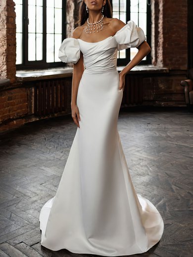 Trumpet/Mermaid Straight Satin Chapel Train Wedding Dress #Milly00027068