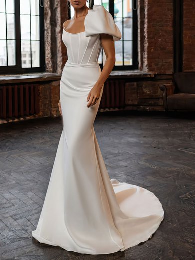 Trumpet/Mermaid Straight Stretch Crepe Chapel Train Wedding Dress #Milly00027071