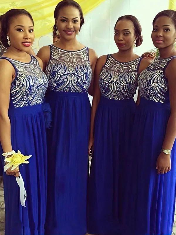 Empire Royal Blue Chiffon Tulle With Beading Affordable Scoop Neck Bridesmaid Dresses #01012227