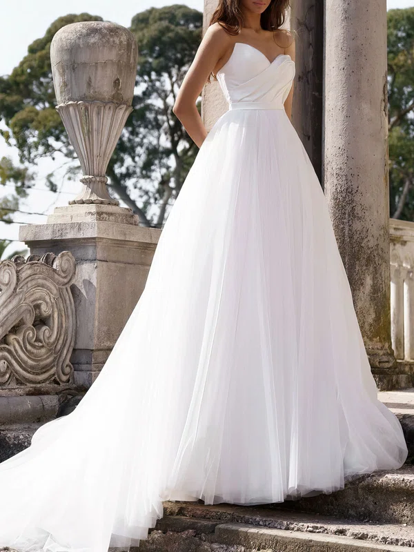 Ball Gown/Princess Sweetheart Satin Tulle Watteau Train Wedding Dress #Milly00027175