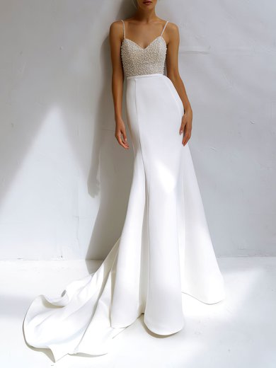 Trumpet/Mermaid V-neck Stretch Crepe Court Train Wedding Dress #Milly00027187