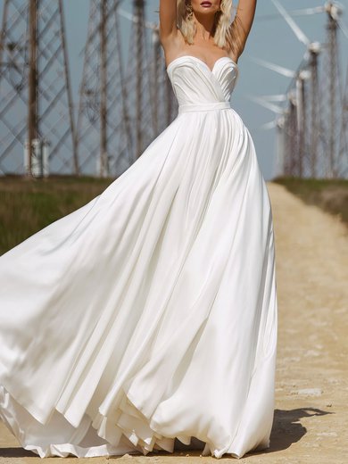 Ball Gown/Princess Sweetheart Satin Chiffon Chapel Train Wedding Dress #Milly00027193