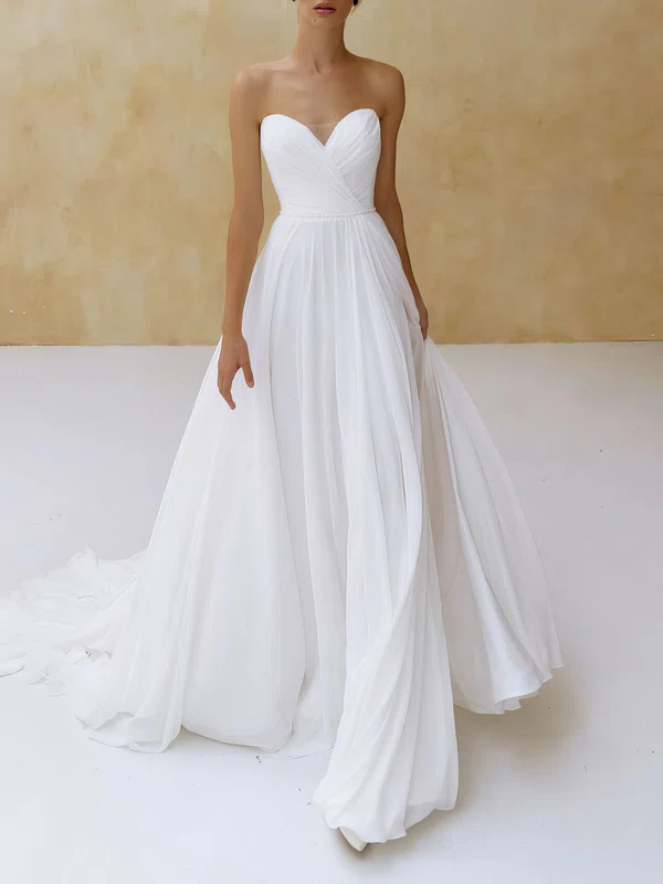 A-line Sweetheart Chiffon Chapel Train Wedding Dress #Milly00027195