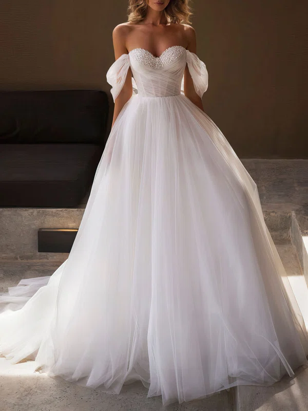 Ball Gown/Princess Off-the-shoulder Tulle Court Train Wedding Dress #Milly00027198