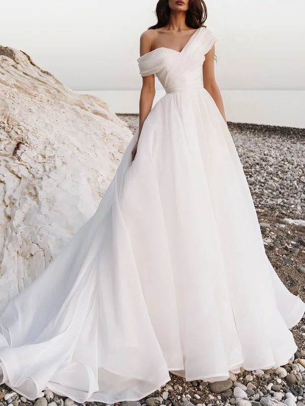 Ball Gown/Princess Asymmetrical Neck Organza Watteau Train Wedding Dress #Milly00027206