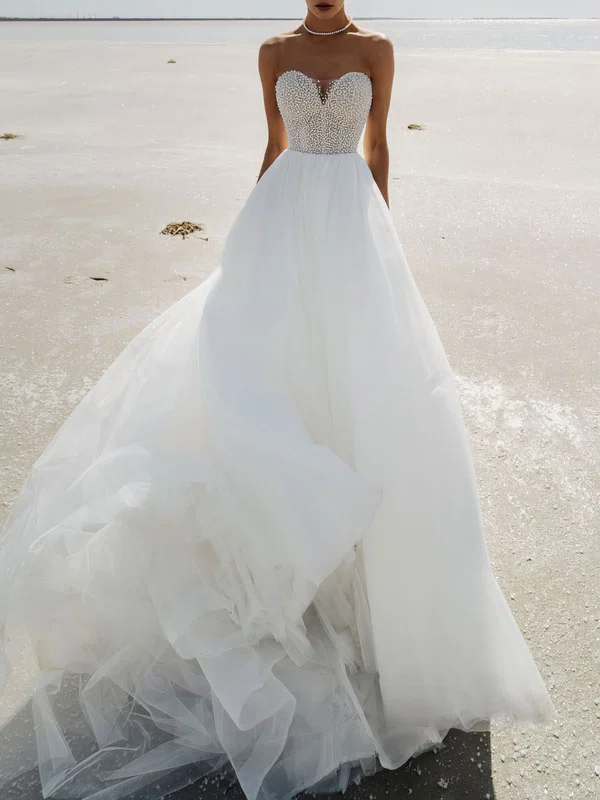 Ball Gown/Princess Sweetheart Tulle Chapel Train Wedding Dress #Milly00027221