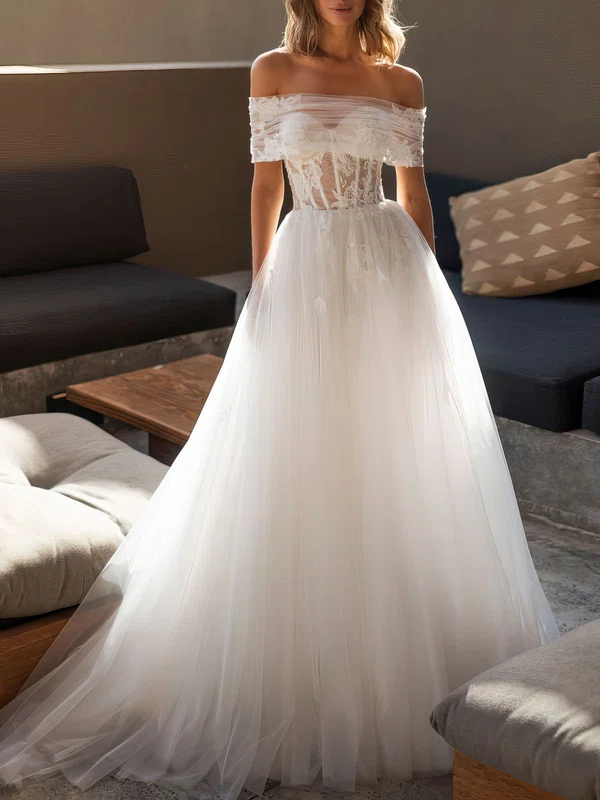 Ball Gown/Princess Off-the-shoulder Tulle Court Train Wedding Dress #Milly00027226