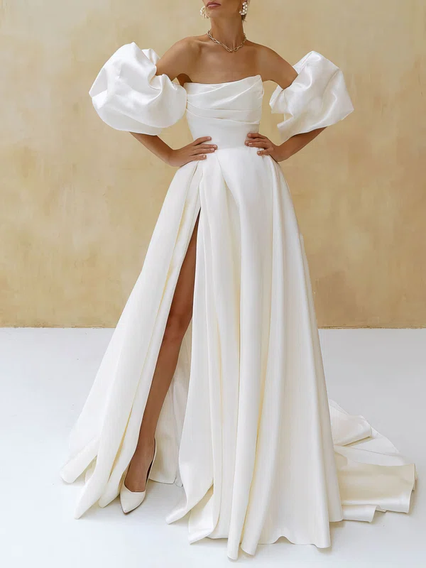 Ball Gown/Princess Straight Satin Chapel Train Wedding Dress #Milly00027228