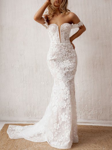 Trumpet/Mermaid Off-the-shoulder Lace Court Train Wedding Dress #Milly00027231