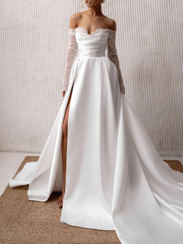 Ball Gown/Princess Off-the-shoulder Satin Chapel Train Wedding Dress #Milly00027232