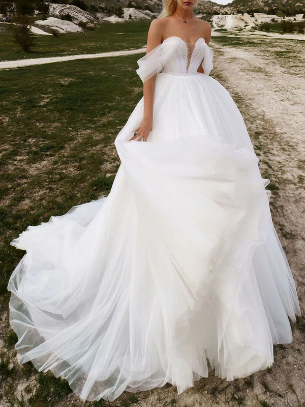 Ball Gown/Princess Off-the-shoulder Tulle Court Train Wedding Dress #Milly00027234