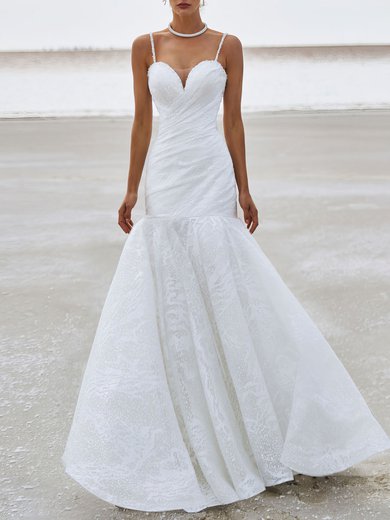 Trumpet/Mermaid Sweetheart Lace Chapel Train Wedding Dress #Milly00027236