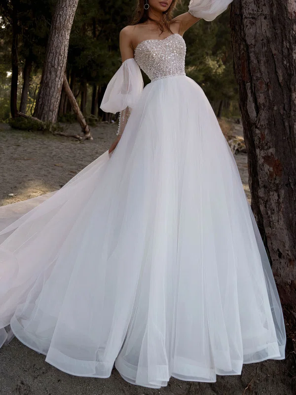 Ball Gown/Princess Sweetheart Tulle Watteau Train Wedding Dress #Milly00027238