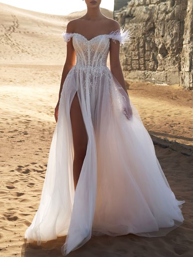 Ball Gown/Princess Off-the-shoulder Tulle Chapel Train Wedding Dress #Milly00027247