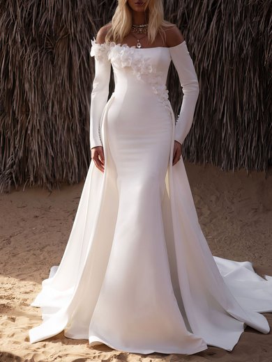 Trumpet/Mermaid Off-the-shoulder Stretch Crepe Chapel Train Wedding Dress #Milly00027253