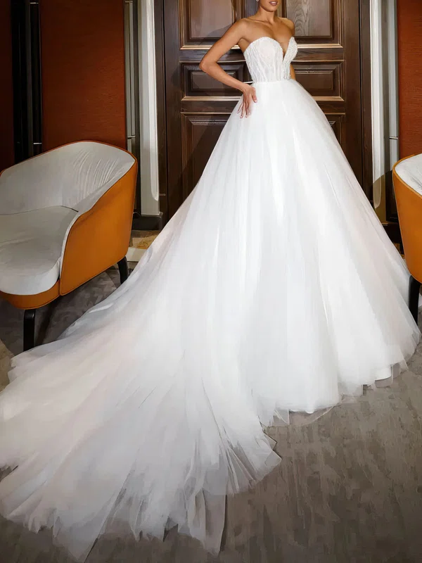 Ball Gown/Princess Sweetheart Tulle Watteau Train Wedding Dress #Milly00027278