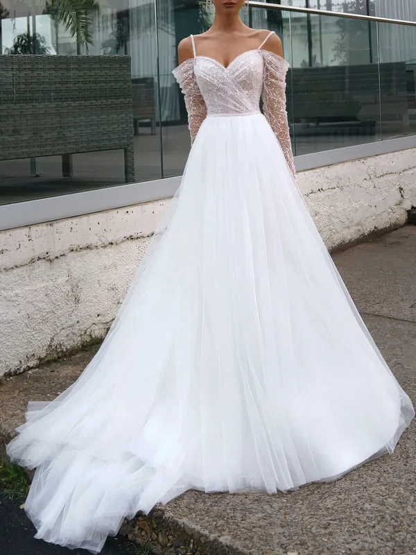 Ball Gown/Princess Sweetheart Lace Tulle Court Train Wedding Dress #Milly00027284