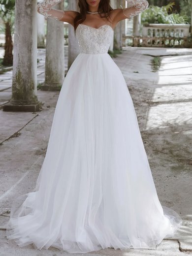 Ball Gown/Princess V-neck Tulle Chapel Train Wedding Dress #Milly00027287