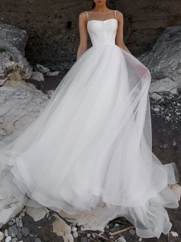 Ball Gown/Princess Straight Lace Tulle Watteau Train Wedding Dress #Milly00027288