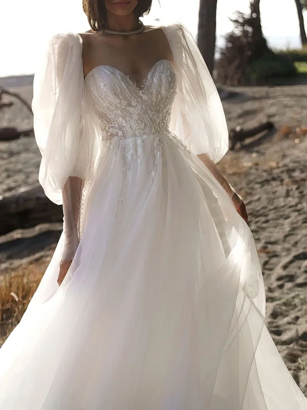 Ball Gown/Princess Sweetheart Tulle Chapel Train Wedding Dress #Milly00027290