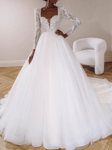 Ball Gown/Princess Sweetheart Tulle Watteau Train Wedding Dress #Milly00027293