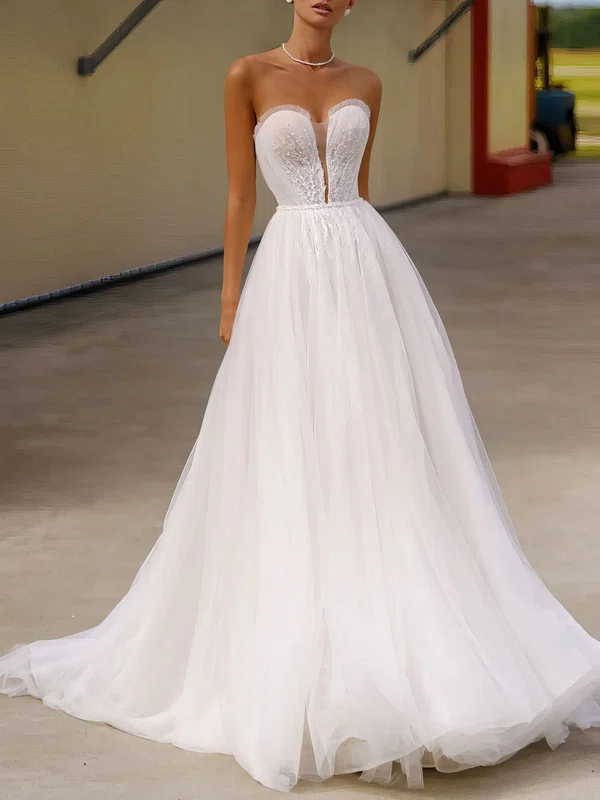 Ball Gown/Princess Sweetheart Tulle Chapel Train Wedding Dress #Milly00027294