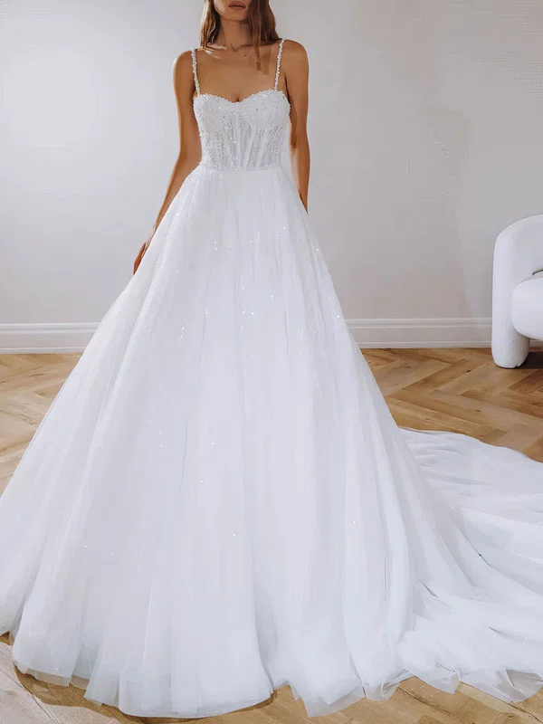 Ball Gown/Princess Sweetheart Glitter Chapel Train Wedding Dress #Milly00027298