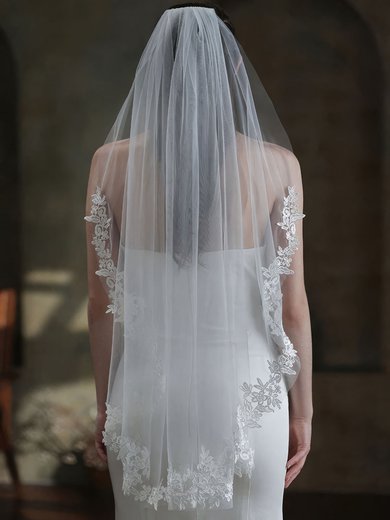 Fingertip Bridal Veils One-tier Lace Applique Edge #Milly03010281