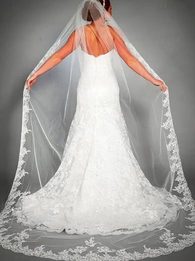 Chapel Bridal Veils One-tier Lace Applique Edge #Milly03010293