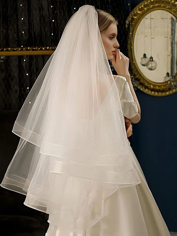 Elbow Bridal Veils Two-tier Ribbon Edge #Milly03010308