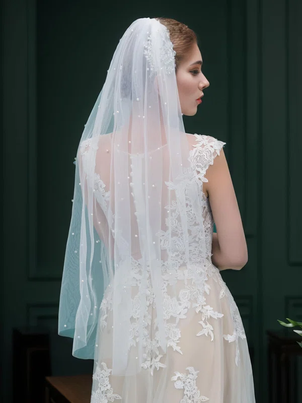 Fingertip Bridal Veils One-tier Cut Edge #Milly03010319