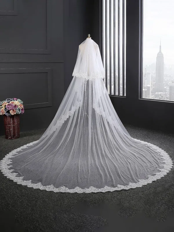 Cathedral Bridal Veils One-tier Lace Applique Edge #Milly03010325